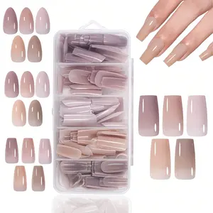 112pcs/140pcs Acrylic Nail Tips Set, 5 Colors Short Coffin Almond Oval Square Shapes, 14 Sizes for Women Daily Use & Parties