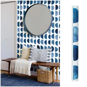 Creative Blue Half Circle Pattern Wallpaper, Self-Adhesive Moisture-Proof Removable Wall Covering, Easy Peel & Stick for Bedroom TV Background