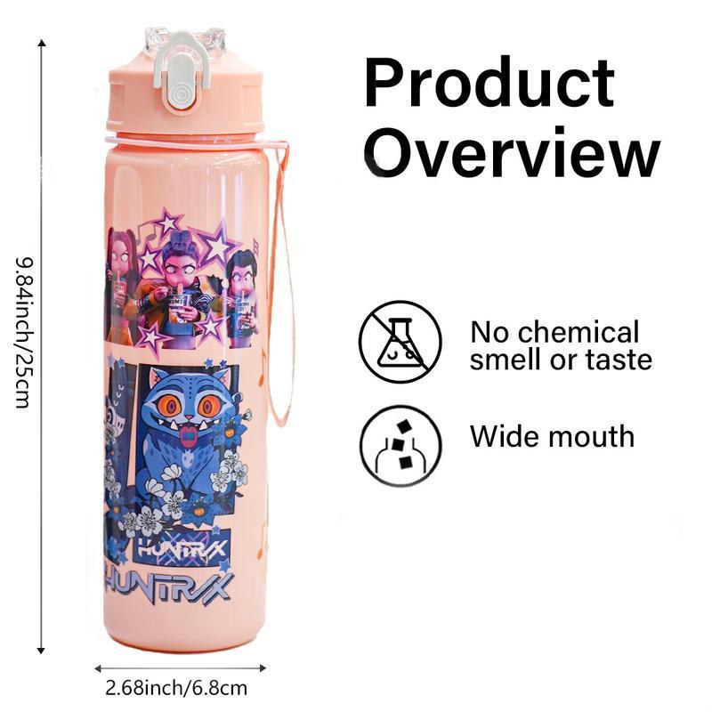 【Valentine's Day】Cartoon Anime Tumbler – Reusable Hard Plastic Water Bottle with Lid & Straw Eco, Drinkware, Portable, Cup, Mug, Bottled, Washable, Stylish