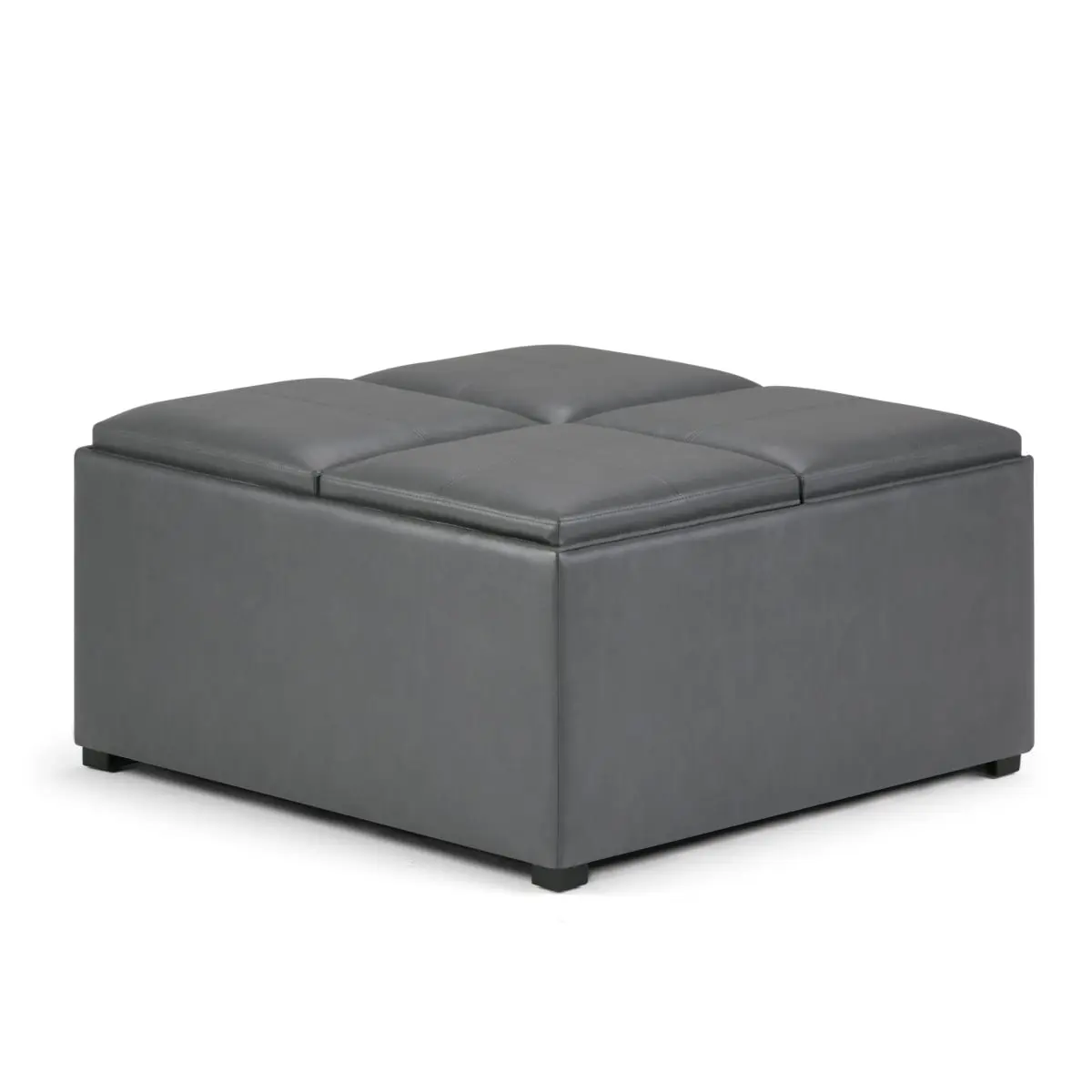 Upholstered Storage Ottoman with 360-Degree Rotating Stand - 18.90x35x35 in Gray & Dark Brown Leather Cocktail Ottoman (Model 641787)