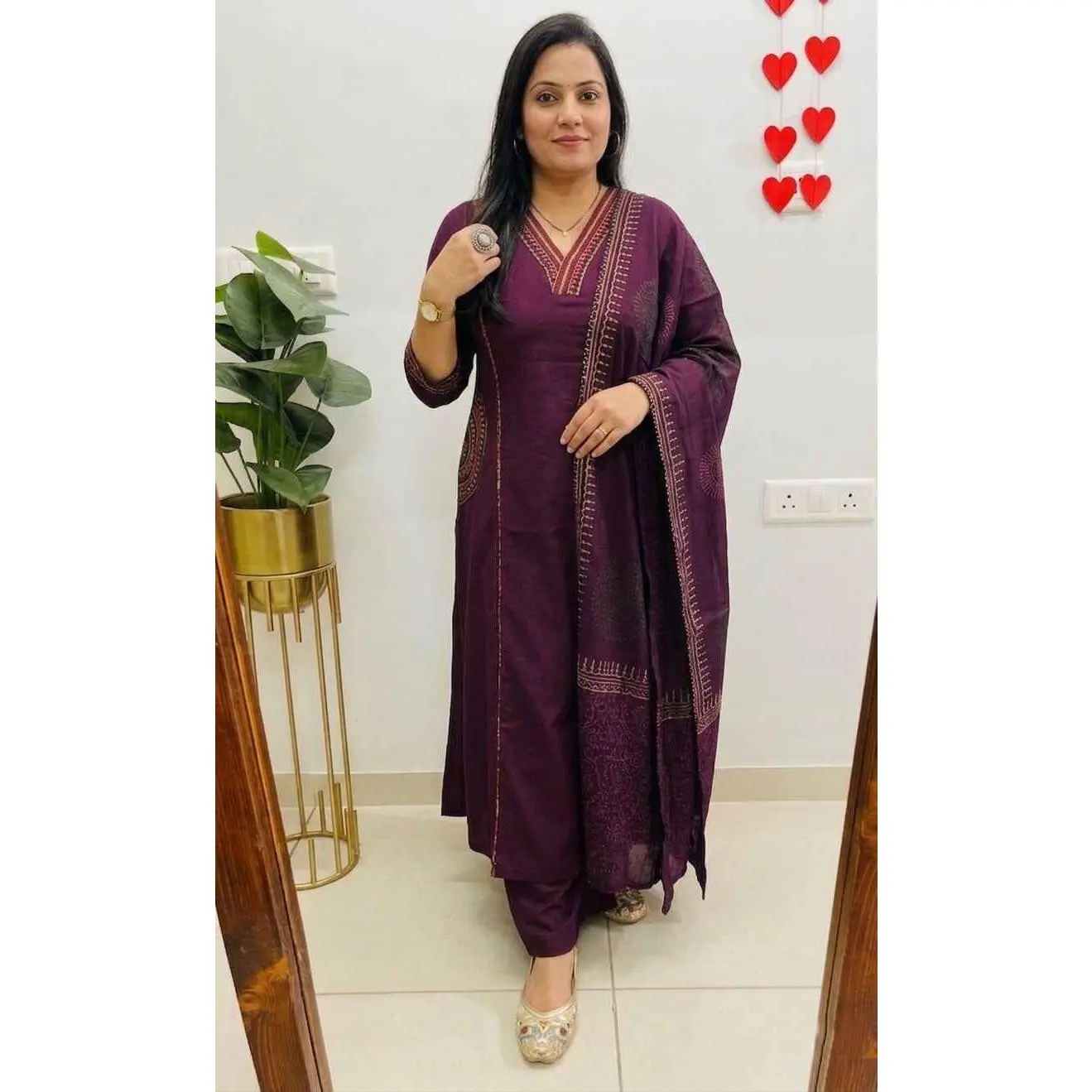 Women's Kurta Set in Dhabu Cotton Fabric | Straight Princess Cut Look with Heavy Embroidery, V-Neck, Pockets & Pant with Dupatta, Bottom, Princess Fit