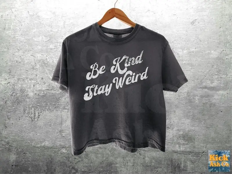 Comfort Colors Women's Boxy Tee Be Kind Stay Weird Graphic, Inspirational Retro Shirt, Relaxed Cropped Cotton Streetwear