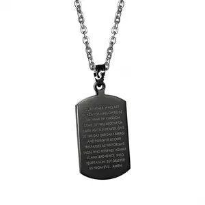 Stainless Steel English Lords Prayer Dog Tag Pendant Men Women Necklace 26" High-Quality Polished Finish Durable Gift