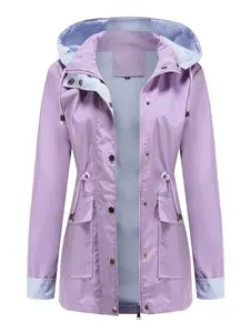 Women's New Fall Winter Detachable Hat Windbreaker Jacket, Elegant Fitted Long Sleeve Outerwear, Plain Pattern, Casual Fashion Coat