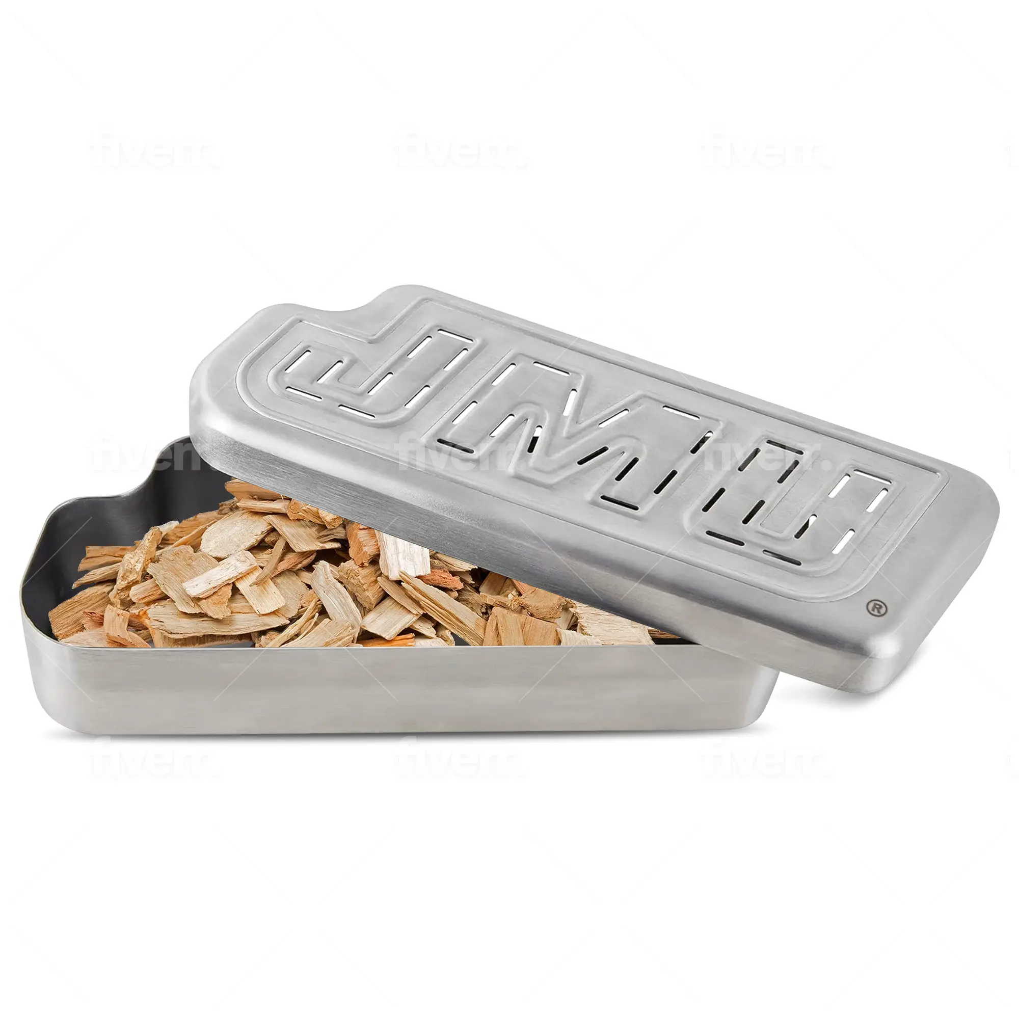 JMU Wood Chip Smoker Box, Stainless Steel BBQ Grilling Meat Smokers Box for Wood Chips Sturdy Utensils tweezer tongs Wooden