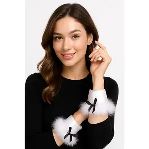 White Bunny Marabou Wrist Cuffs - Halloween Costume Accessory