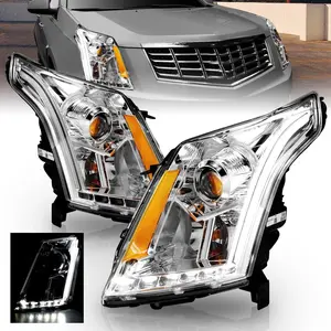AmeriLite Chrome Projector Replacement Headlights Plank LED Bar Set for 2010-2016 Cadillac SRX Halogen Bulb Version only - Passenger and Driver Side
