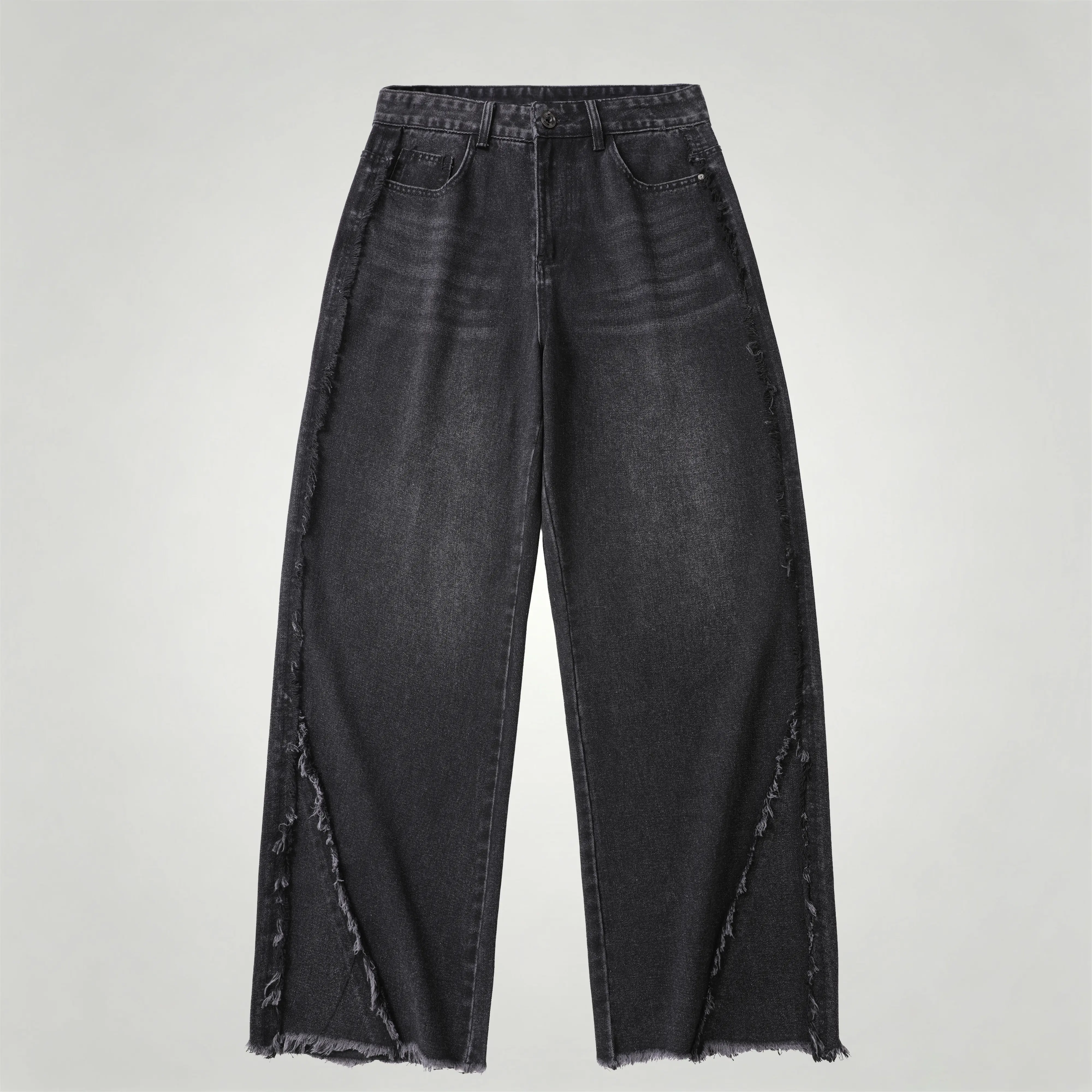 Washed Raw Frayed Edge Wide Leg Jeans Unisex Vintage Distressed Loose Denim Pants Raw Seam Patchwork Cut Hem Streetwear Y2K Casual Trousers