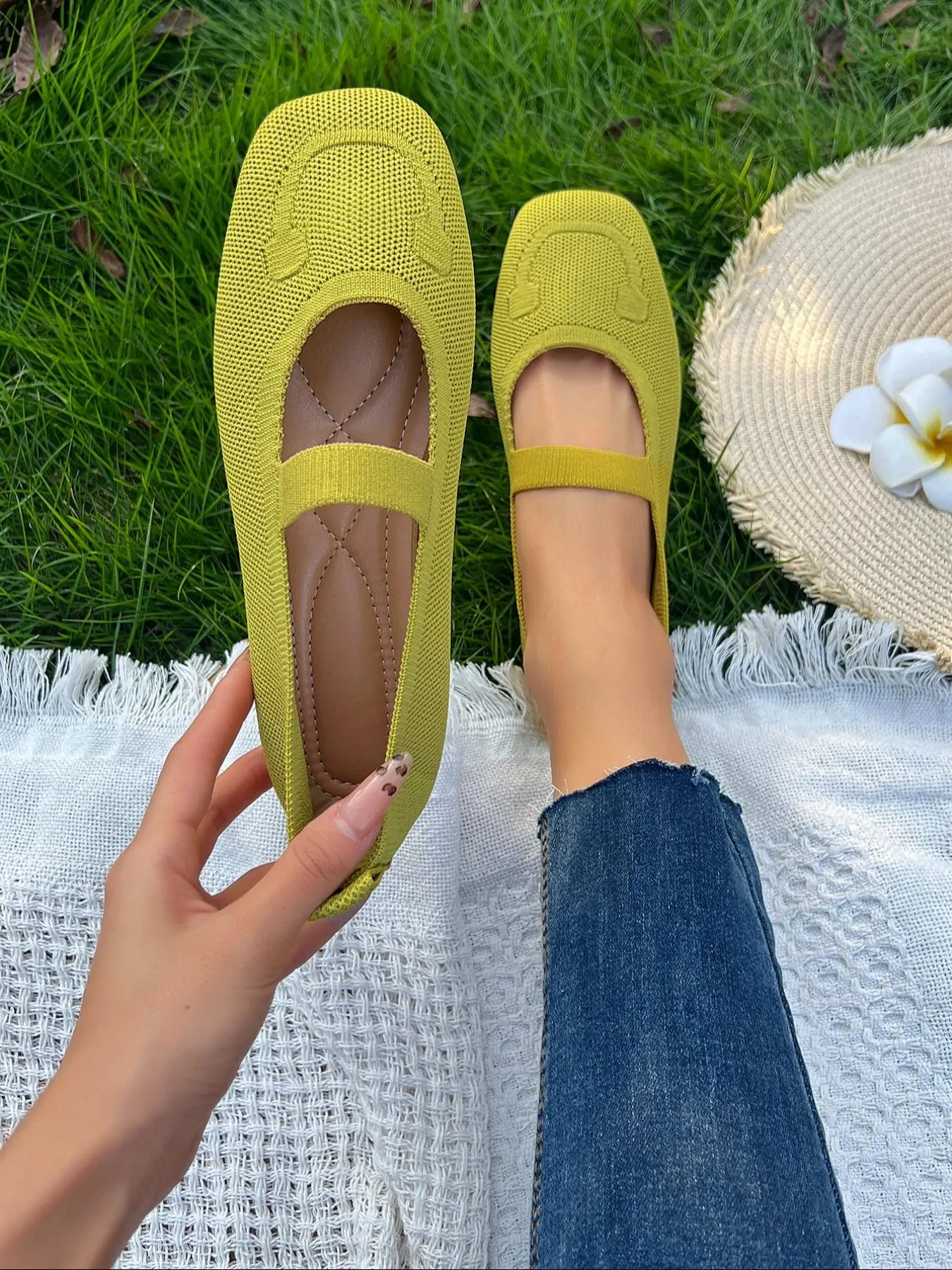 Women's Fashionable Slip on Flats, Casual Trendy Flat, Casual Comfortable Non-slip Flat Shoes, All-match Commuter Shoes for Work & Daily Wear, Netted Ballet Flats