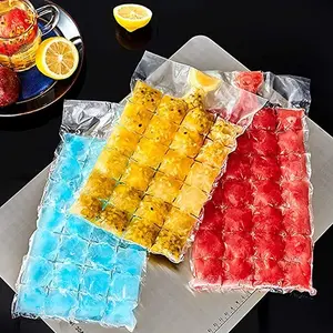 50 Bags Disposable Ice Cube Bags,Stackable Easy Release Ice Cube Mold Trays, Self-Seal Freezing Maker,Cold Ice Pack Cooler Bag for Cocktail Food Wine, Transparent with 1 funnels