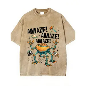 100 Percent Cotton Oversized Graphic T-Shirt Amaze Amaze Amaze Space Robot With Rocket And Planet Summer Wear Retro Fashion Style Street Fashion Retro Fashion Style Gift For Tech Lovers And Sci Fi Fans