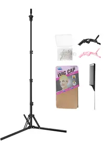 Upgraded Foldable Wig Stand Tripod, Adjustable Metal Wig Headstand for Beauty & Hair Training, Includes Wig Cap, T Pins, Comb, Clips, Wig Tool