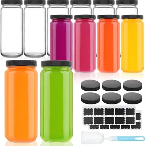 16 OZ Glass Juice Bottles, Set of 12  Drinking Bottles with Lids, Clear Glass Juice Jars for Juicing, Milk, Smoothies, , Kombucha, Homemade Beverages