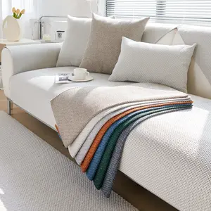 1 PC Textured  Sofa Cover, Non-Slip Couch Protector, Pet-Friendly Anti-Scratch Sofa Cushion cover, Machine Washable Dustproof Throw, All-Season Minimalist Grid, Multi-Color Options, fits 1/2/3/4-Seater & L-Shape Sectional, Washable Sofa Slipcover