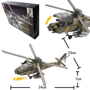 1:72 Creative Military Series Building Blocks AH-64 Two Seater Armed Attack Helicopter Model Decor Toys For Boys Christmas Gifts