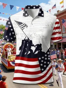 Men's Short Sleeve Shirt, Independence Day Patriotic Star Spangled Banner Design, American Flag Theme, High-Quality Printing, Graphic Print Shirt, Casual, Fitted, All Seasons Wear
