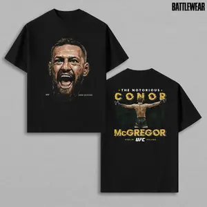 Graphic T-shirt 2-Sides Conor McGregor Shirt The Notorious UFC Vintage Graphic Tee, Bloody Roar Face Back Print Dublin Ireland Championship MMA Ultimate Fighting Boxing Unisex Cotton Oversized Tee, Streetwear Fight Night Gift for UFC Fans