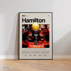 Lewis Hamilton Poster, Hamilton Ferrari Wall Art, Framed Ferrari F1 Print, Motorsport Grand Prix Decor, Car Racing Artwork, Lewis Ferrari