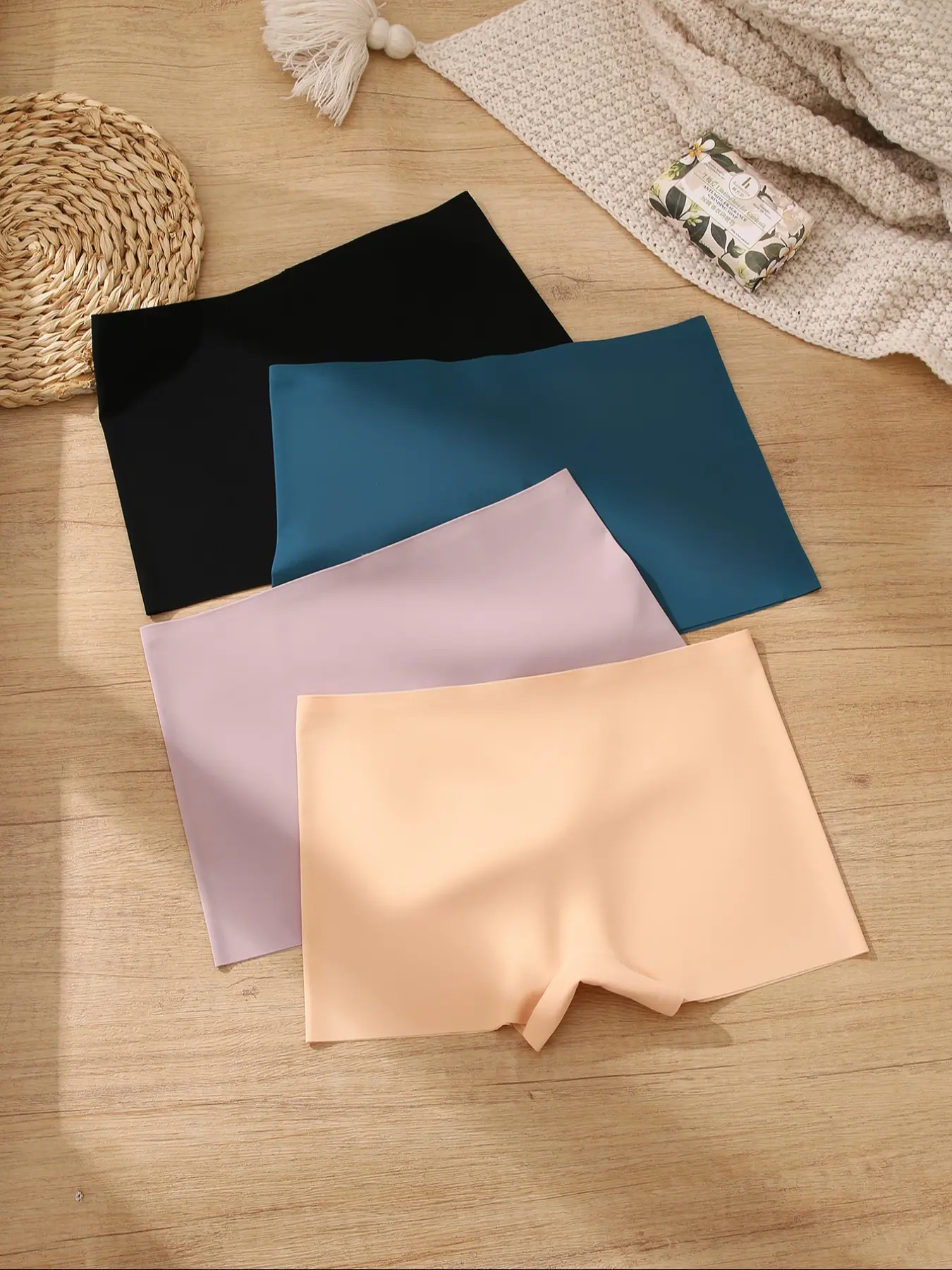 Women's Mid-Waist Yoga Shorts Set, Soft Comfortable Ice Silk Seamless Safety Underwear, All-Season Ladies Briefs, 4 Pairs Pack