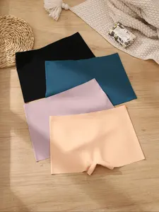 Women's Mid-Waist Yoga Shorts Set, Soft Comfortable Ice Silk Seamless Safety Underwear, All-Season Ladies Briefs, 4 Pairs Pack