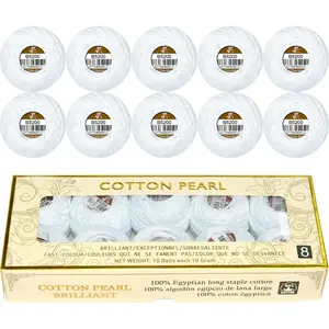 Double Mercerized Egyptian Long Staple   Thread Ball 10 Grams Rainbow Color Embroidery Thread 10 Balls per Box for Crochet Hardanger  Stitch Hand Embroidery,White