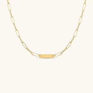 Paperclip Link ID Bar Necklace