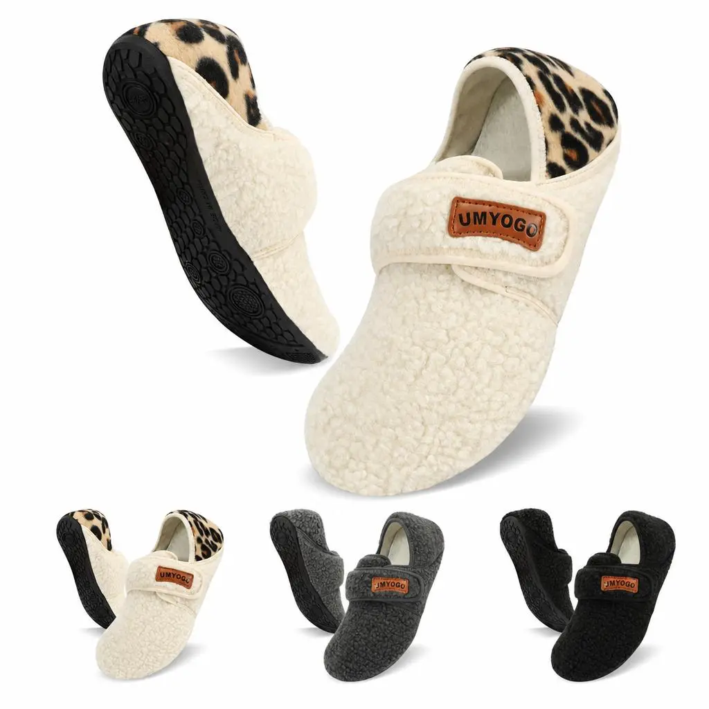 Cozy Fleece-Like House Slippers for Men & Women, Soft Fuzzy Closed Back Slip-On Indoor Shoes with Leopard Print Detail for Home & Bedroom,Lightweight Warm Fuzzy Footwear for Home, Bedroom,