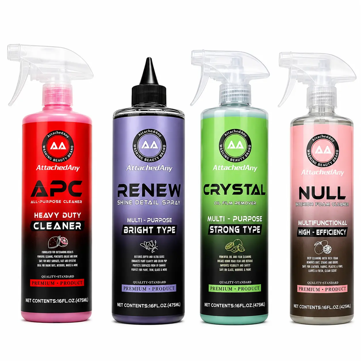 AttachedAny Tire Cleaning, Window Cleaning, and Interior Leather Care Kit - Multi-Purpose Cleaner with Dual Foam/Spray Modes for Automotive & Household Use