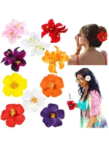 1/5/10 Piece Set Elegant Artificial Flower Hair Clips Bohemian Style Duckbill Clips for Hawaiian Beach Vacation Accessories