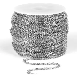 [66 Feet/ 20M] Stainless Steel Chain Bulk, 2mm 304 Stainless Steel Chains Flat Cable Link Chain Bulk for Jewelry Making DIY Craft