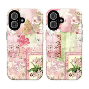 Pink Floral Collage Phone Case|Pastel Lily Garden Cottagecore Phone Cover For iPhone 17 Pro Max 16 15 14 13 12 11 for Samsung S21 S22 S23 S24 S25 Phone Case|Tough Phone Case|gift for him for her|Best Gift