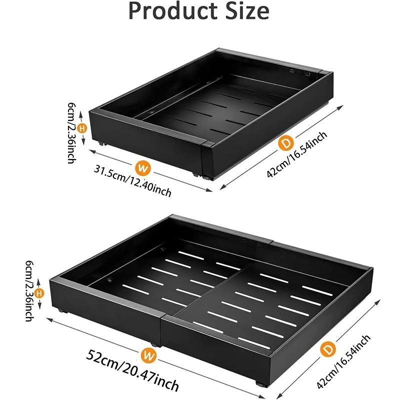 Adjustable Pull-Out Drawer Organizer, Adjustable Dividers, Expandable Kitchen and Bathroom Storage Cabinet with Adhesive, Easy Installation, Space-Saving Sliding Shelves