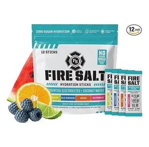 BIG SALE 2026 !!! Fire Salt Hydration Sticks with Electrolytes & Organic Coconut Water, Magnesium & Mediterranean Sea Salt, Zero Sugar, Single Serve Packs, 4 Flavor Starter Kit Variety Pack, 12 Count