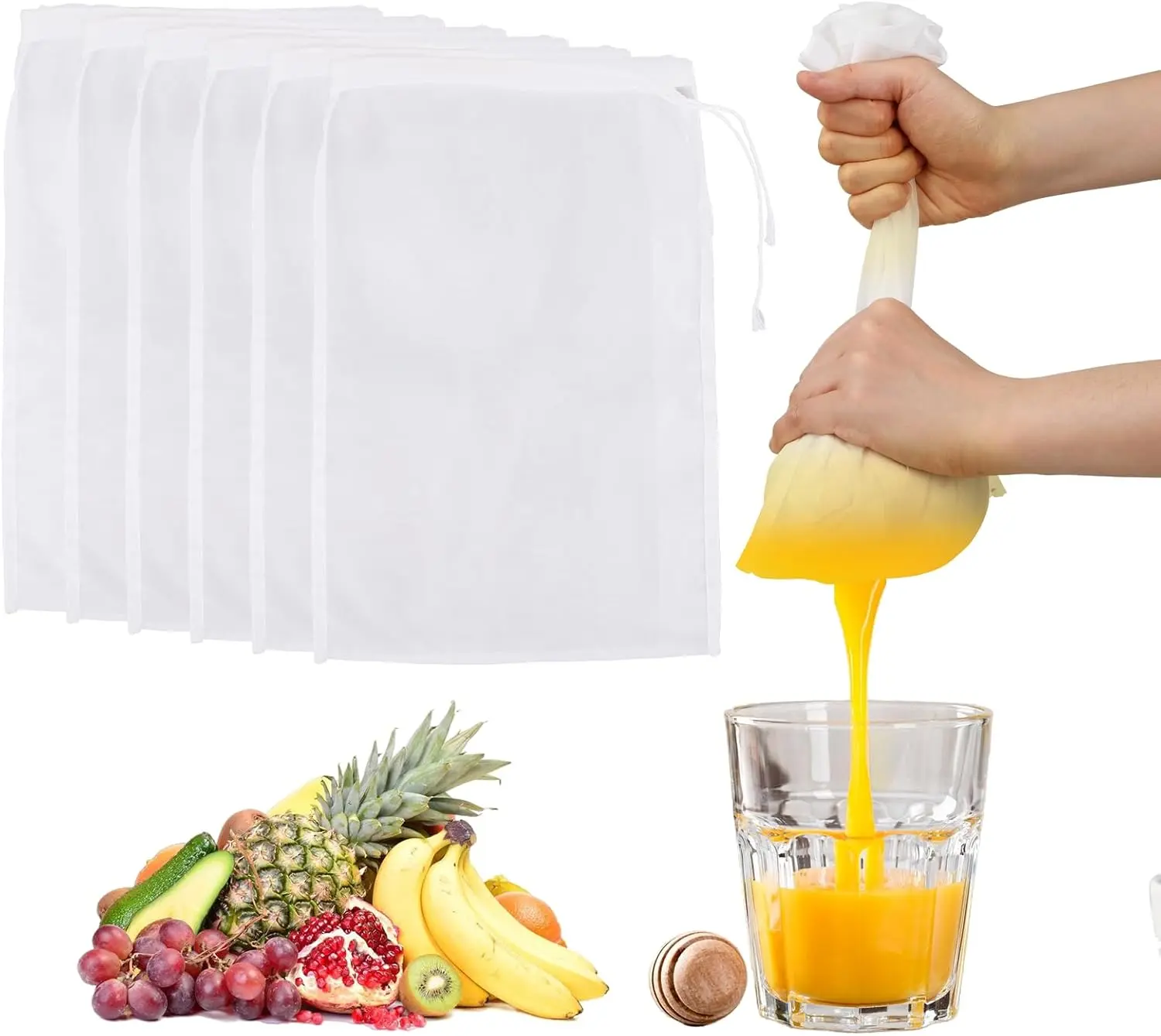 6Pack Nut Bag Strainer 8 x 6 Inch Cheesecloth Bags for Straining Nylon Cheese Cloth Bags Reusable Nut Milk Bag 200 Mesh Fine Mesh Bag for Straining Fruit Juice Cheese Coffee Tofu Yogurt Tea