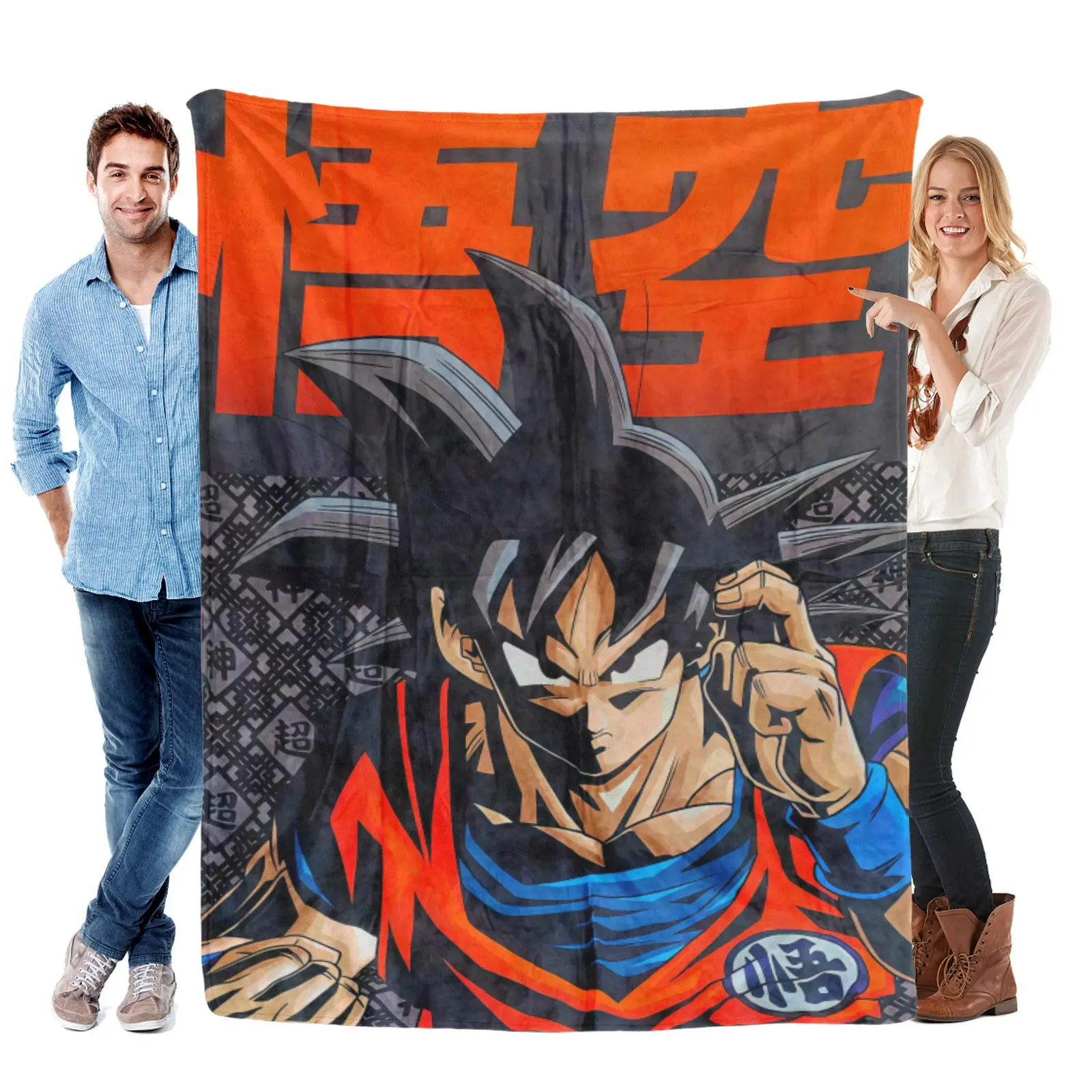 [Summervibes] Dragon Ball Z Goku Kanji Art Blanket, Soft Warm Flannel Blanket, Otaku Aesthetic Decor, Manga Anime Throw