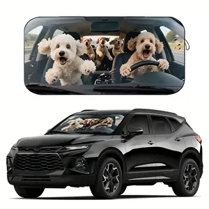 A cute puppy car sunshade, a fashionable ladies' sunshade, made of polyester fiber material, suitable for the front windshields of various car models, with heat insulation and privacy protection functions, keeping your car cool and allowing for easy foldi