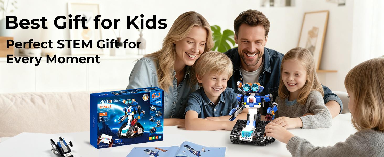 Apitor STEM Robot Toy 6-in-1 Robot Building Kit, suitable for boys aged 8-12, APP remote control STEM coding toy, educational robot gift, suitable for children aged 6-15. Birthday gifts, parent-child activities