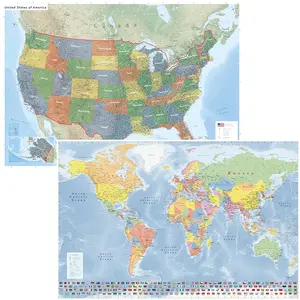 GeoMetro 27.5x39.3 World and  Two Wall Map Set (Paper Folded), Version 2025