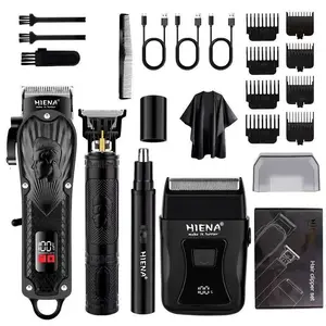 All-in-One Men‘s 4-Piece Grooming Kit｜Hair Clipper, Detail Trimmer, Nose Trimmer & Shaver. Cordless & Portable with USB Fast Charge, Includes Cape & Comb. The Perfect Gift Set
