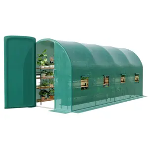 【GARVEE】Walk-in Greenhouse Tunnel 15x6.5x6.5ft,Galvanized Steel Tunnel Greenhouse with Doors and Window,Garden Hot House for Home Gardening Seed Germination