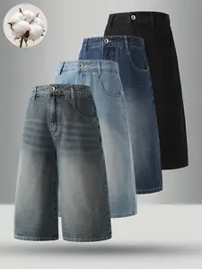 4-pack men’s summer jeans, high cotton content, minimalist versatile straight-leg classic retro 7/8 jeans—men’s pants for everyday commuting and casual wear