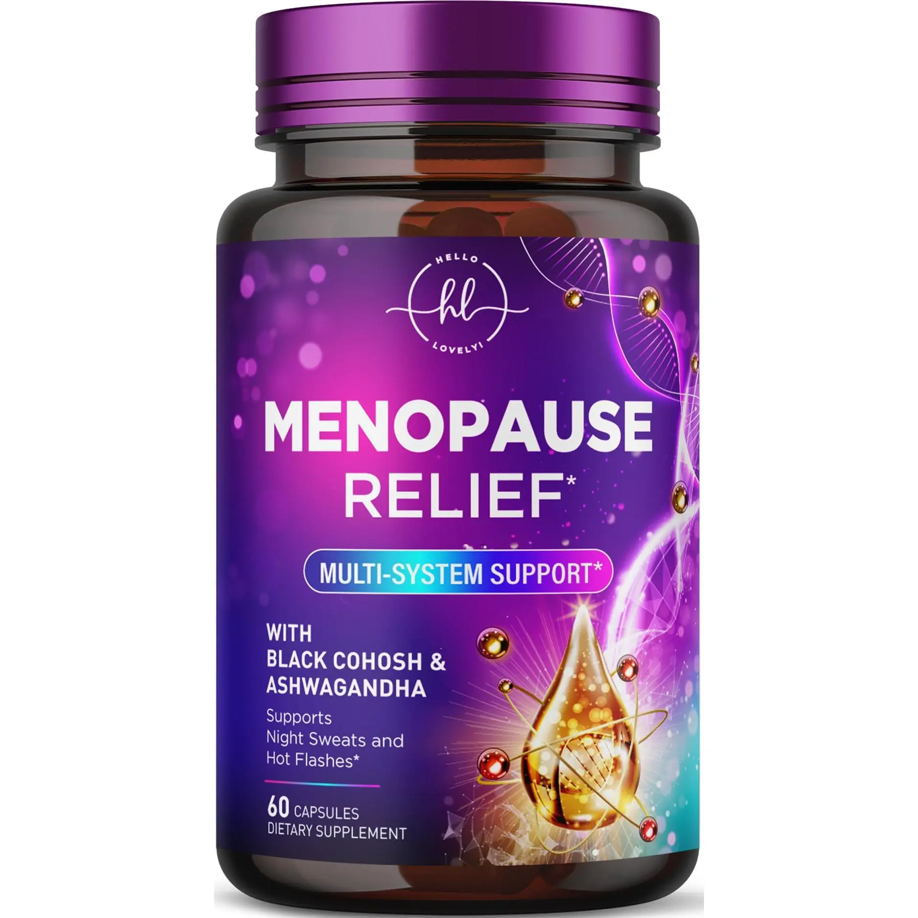 Menopause Supplements for Women with Black Cohosh - Natural, Mild Hot Flash, Night Sweats & Hormone Support, Menopause Relief with Dong Quai, Energy & Balance, Non-GMO & Gluten Free - 60 Capsules Edible Dietary Healthcare Fitness