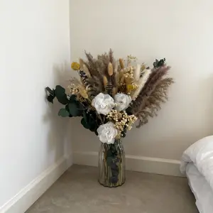Boho Must-Have Dried Flower Bouquet with Vase Unisex Room Decor for Men & Girls, Aesthetic Home Decorations & Plant Lover Gifts