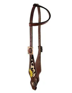 Showman Leather Headstall, One Ear, Sunflower
