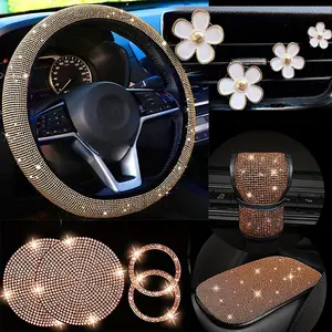 Diamond Series Car Interior Accessories Set, 11 Pieces Including Steering Wheel Cover, Cup Mats, Armrest Pads, Ideal Gift for Cars and Suvs