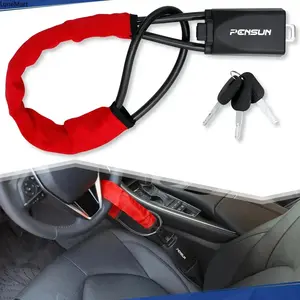 17-Inch Anti-Theft Car Steering Wheel & Seat Belt Security Lock, Compact Multi-Functional Car Accessory, Fits Most Vehicles & SUVs, Keychain-Compatible Interior Kit for Dashboard Use