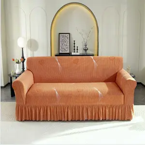 Geometric Pattern Sofa Cover with Ruffle Trim, 1 Count Modern Elastic Washable Sofa Slipcover, Dustproof Sofa Protector, Dustproof Couch Protector for Home Living Room Decor