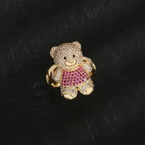 New Original 14k Gold Plated Fashion Colorful Cute Teddy Bear Ring Suitable for Women and Girls Animal Personality Jewelry