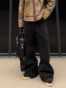 Straight Leg Denim Jeans Cotton Slant Pockets Washed Jean, Casual Versatile Wide Leg Jeans, Couple Matching Straight Fit Loose Fit