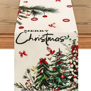 1PC, Christmas Table Runner, Suitable for Pine Tree, Christmas Happy Desk Decoration, Suitable for Christmas Seasonal Winter Holiday Parties, Family Kitchen & Dining Tables